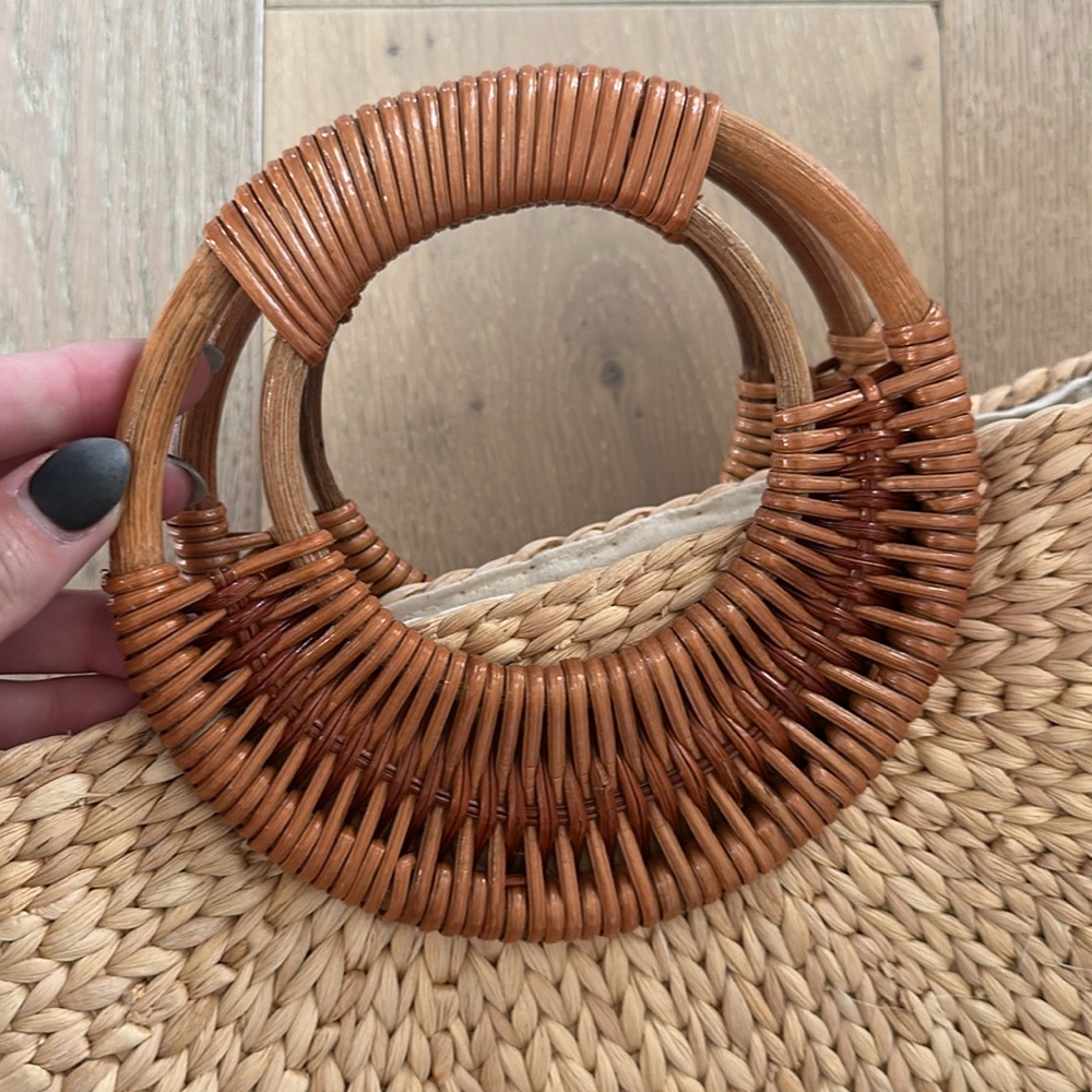 Top Handle Woven Straw Summer Tote Bag - Picture 6 of 11